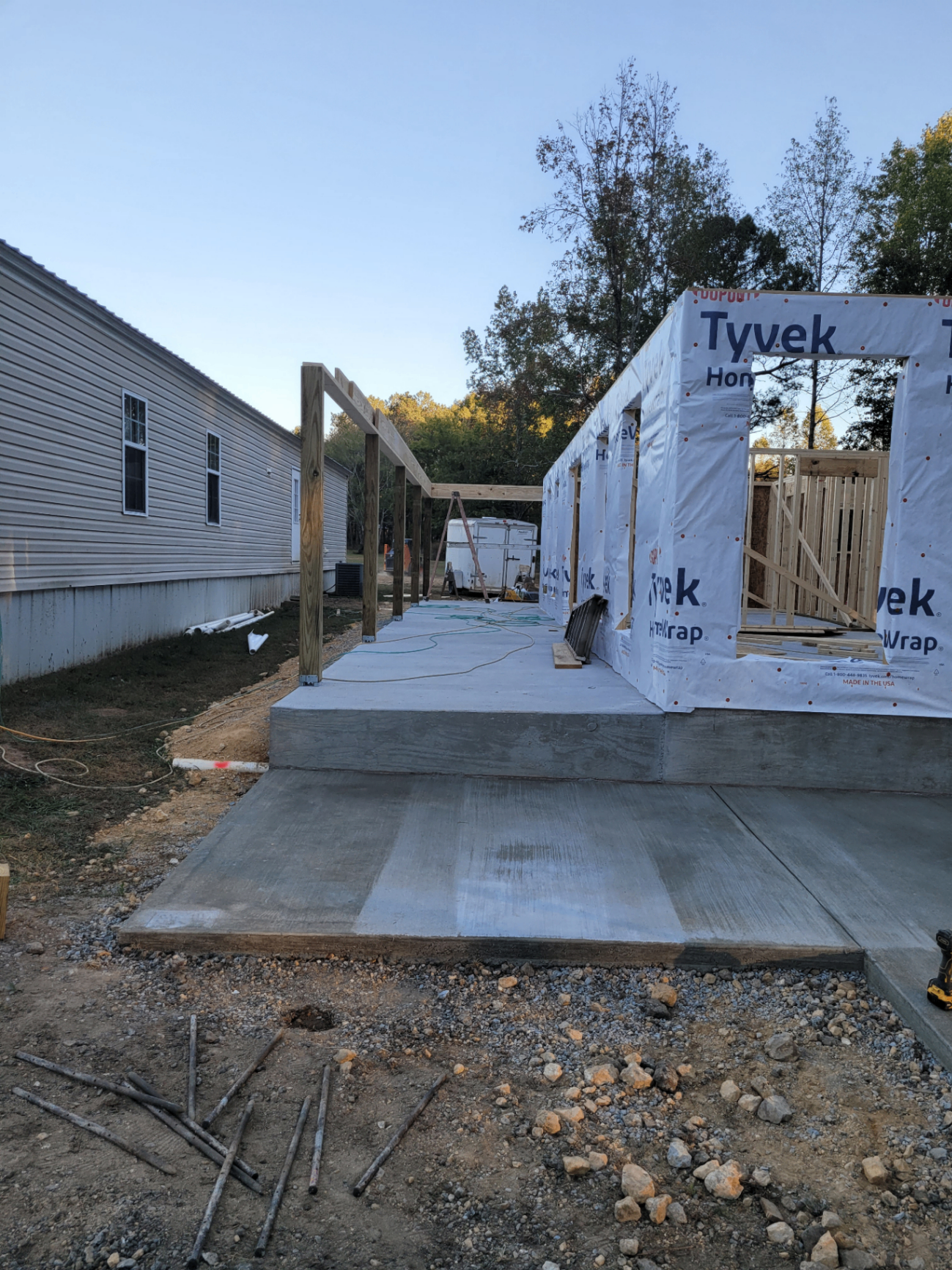 Custom backyard concrete patio with decorative finish in Huntsville AL