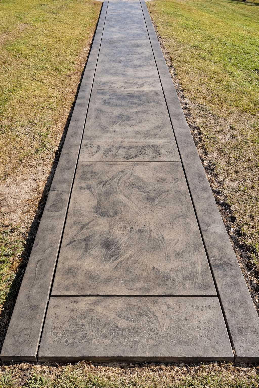 Stamped concrete walkway installation